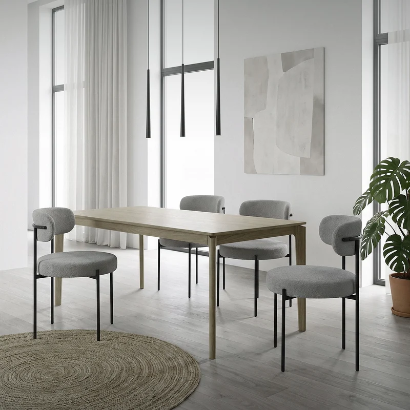 B-Ware Esszimmerstuhl 2er Set mit Teddystoff mit Rückenlehne Grau Küchenstuhl ML-Design