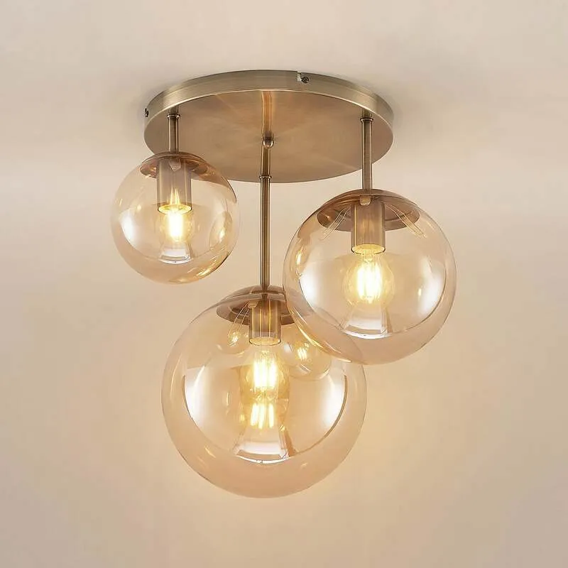 B-Ware Lindby Deckenleuchte Hängeleuchte Teeja LED Lampe 3-flammig amber Ø47cm