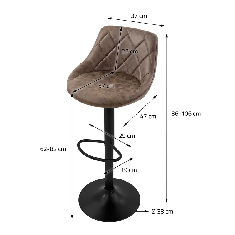 B-Ware Barhocker 2er Set Braun Kunstlederbezug mit Rückenlehne und Fußstütze höhenverstellbar 62-82 cm ML-Design