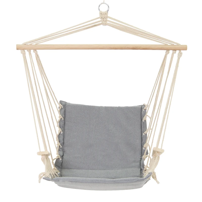 Hängesessel mit Gestell 45x100x46 cm Grau aus Baumwolle und Hartholz