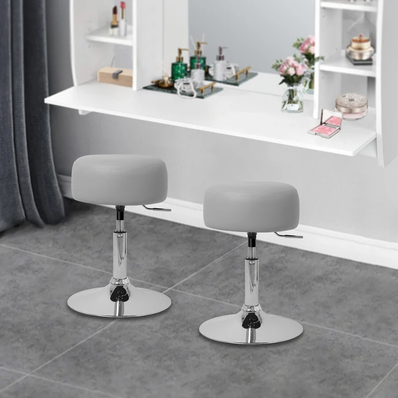 2er Set Sitzhocker Ø 33 cm Hellgrau aus verchromter Stahl ML-Design