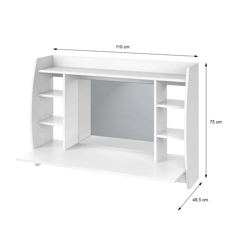 Wandschminktisch mit Spiegel 110x75x48,5 cm Weiß aus MDF inkl. Hocker ML-Design