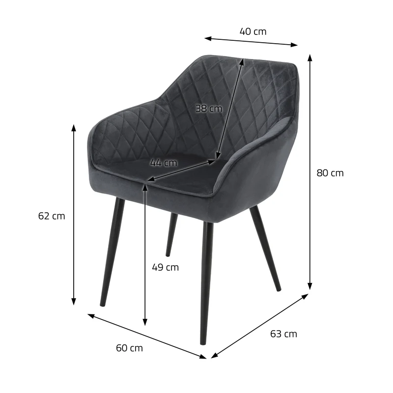 Esszimmerstuhl 4er Set Rauten Steppung Anthrazit Samtbezug mit Metallbeinen inkl. Montagematerial ML-Design