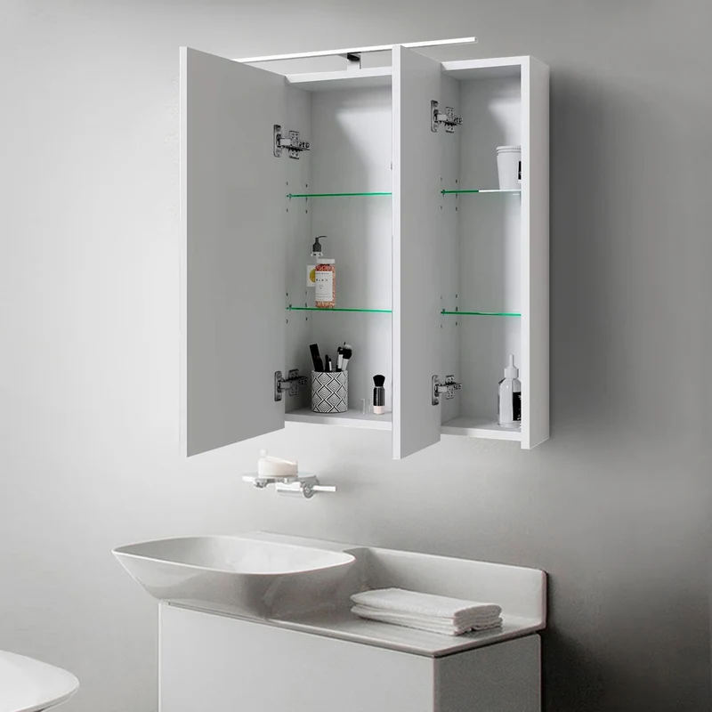 B-Ware Spiegelschrank mit LED-Beleuchtung 72,4x72x15 cm Weiß ML-Design
