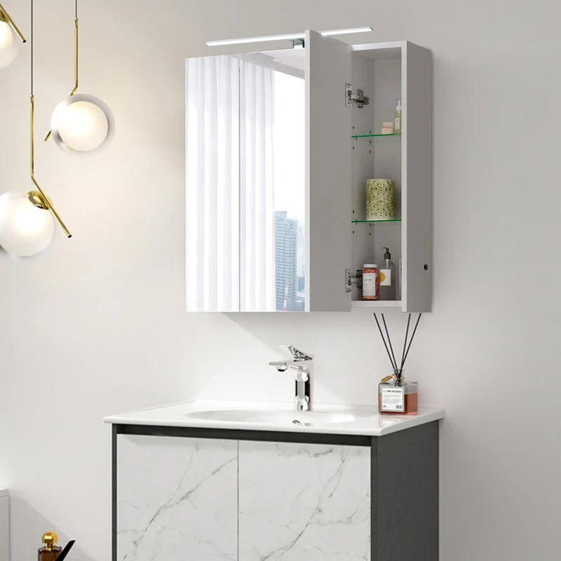 B-Ware Spiegelschrank mit LED-Beleuchtung 72,4x72x15 cm Weiß ML-Design