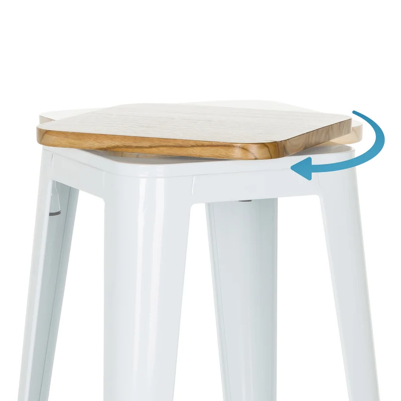 B-Ware hjh OFFICE VANTAGGIO HIGH WS metallic weiß Sitz Echtholz drehbar Barhocker