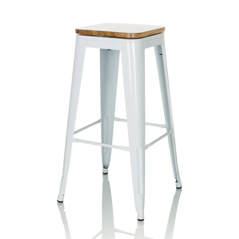B-Ware hjh OFFICE VANTAGGIO HIGH WS metallic weiß Sitz Echtholz drehbar Barhocker