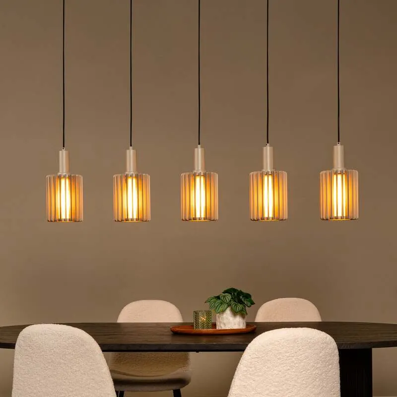 B-Ware Lucide Pendellampe Hängeleuchte Lambres Glas Metall taupe 5-flammig E27 LED