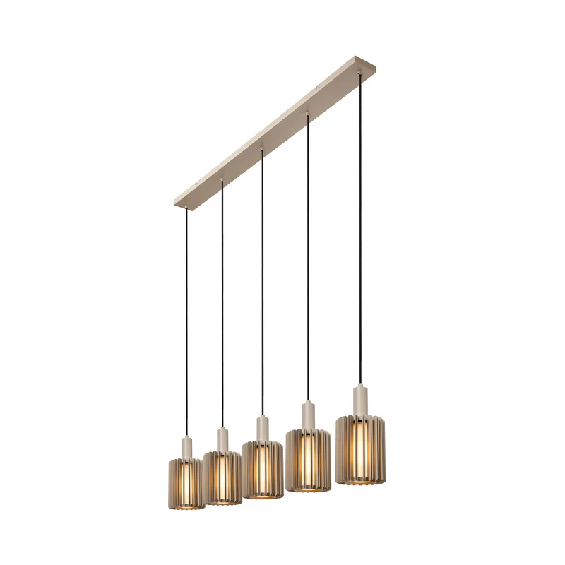 B-Ware Lucide Pendellampe Hängeleuchte Lambres Glas Metall taupe 5-flammig E27 LED