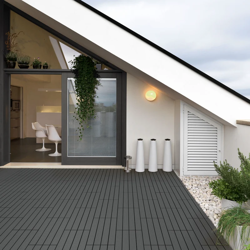 WPC Terrassenfliesen 60x30 cm 18er Set für 3m² Anthrazit in Holzoptik mit Drainage und Klicksystem