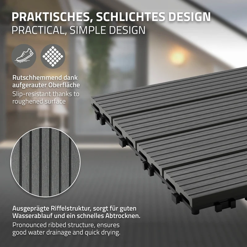 Terrassenfliesen 60x30 cm 6er Set für 1m² Anthrazit aus WPC