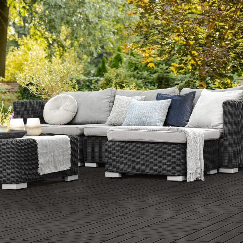 3m² 33 Stück WPC Terrassenfliesen 30x30 cm Anthrazit in Holzoptik Balkon Bodenbelag mit Drainage und Klicksystem Terrassendielen Balkonfliesen