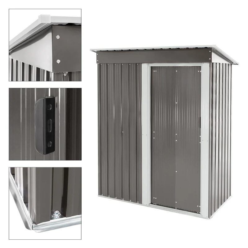 B-Ware Gerätehaus 150x184x76 cm Hellgrau aus Metall ML-Design