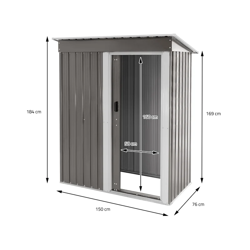 B-Ware Gerätehaus 150x184x76 cm Hellgrau aus Metall ML-Design