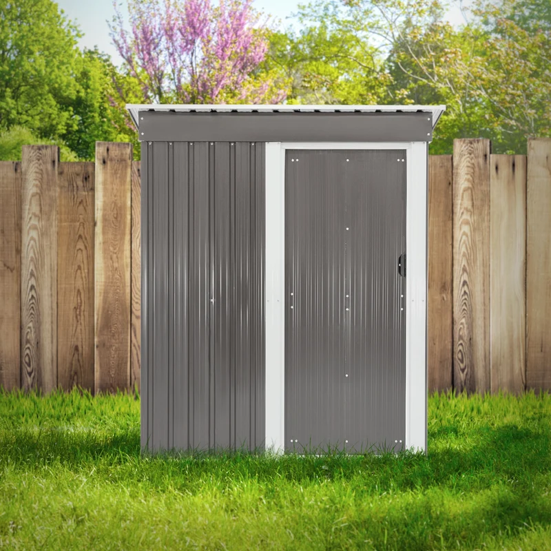 B-Ware Gerätehaus 150x184x76 cm Hellgrau aus Metall ML-Design