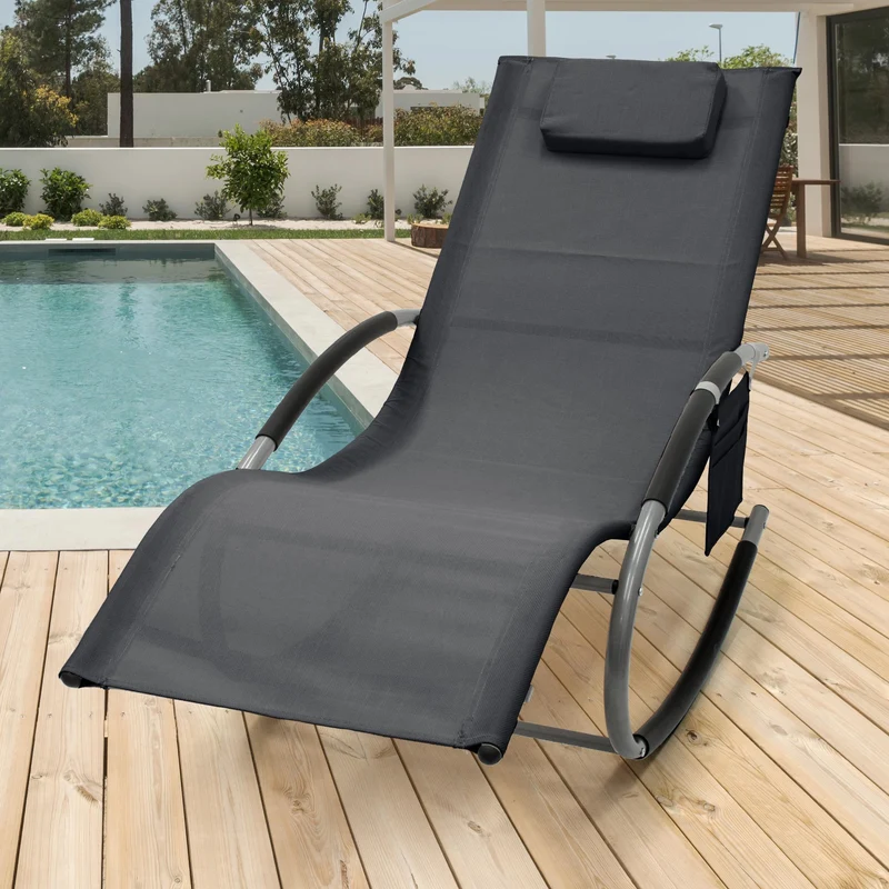 Schaukelliege mit Kopfkissen und Seitentasche Anthrazit aus Polyester und Stahl ML-Design