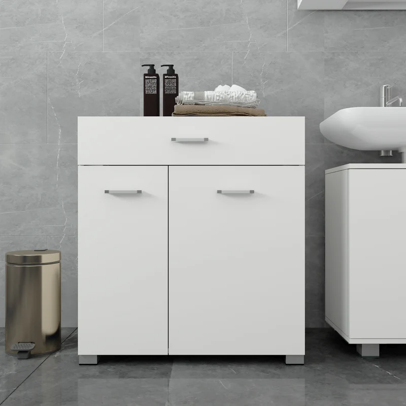 Badezimmerschrank Badschrank mit Wäschekorb 75x37x90 cm in Weiß ML-Design