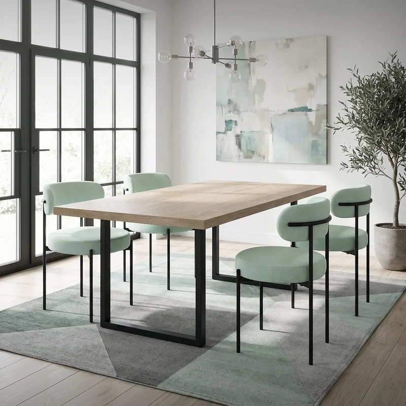 Esszimmerstuhl 6er Set mit Teddystoff mit Rückenlehne Grün Küchenstuhl ML-Design