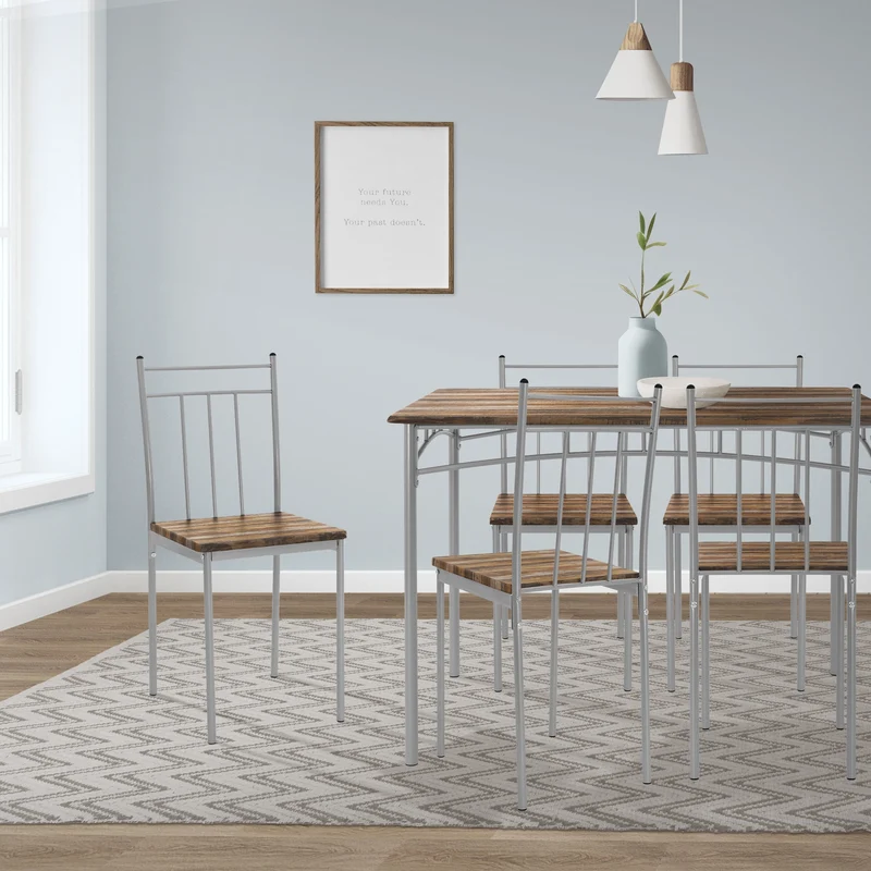 Essgruppe für 4 Personen 5-teilig mit Esstisch und 4 Stühlen Braun aus Holz ML-Design