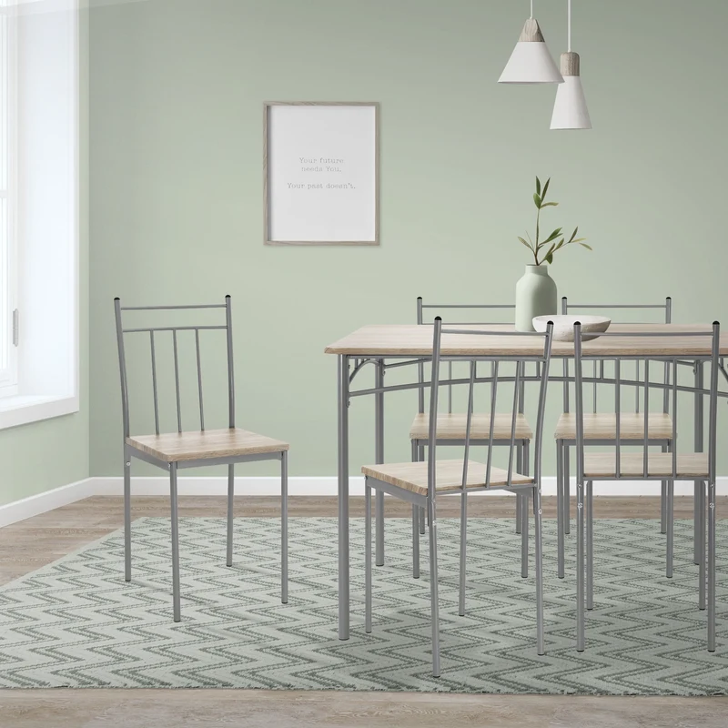 Essgruppe für 4 Personen 5-teilig mit Esstisch und 4 Stühlen Eiche hell aus Holz ML-Design