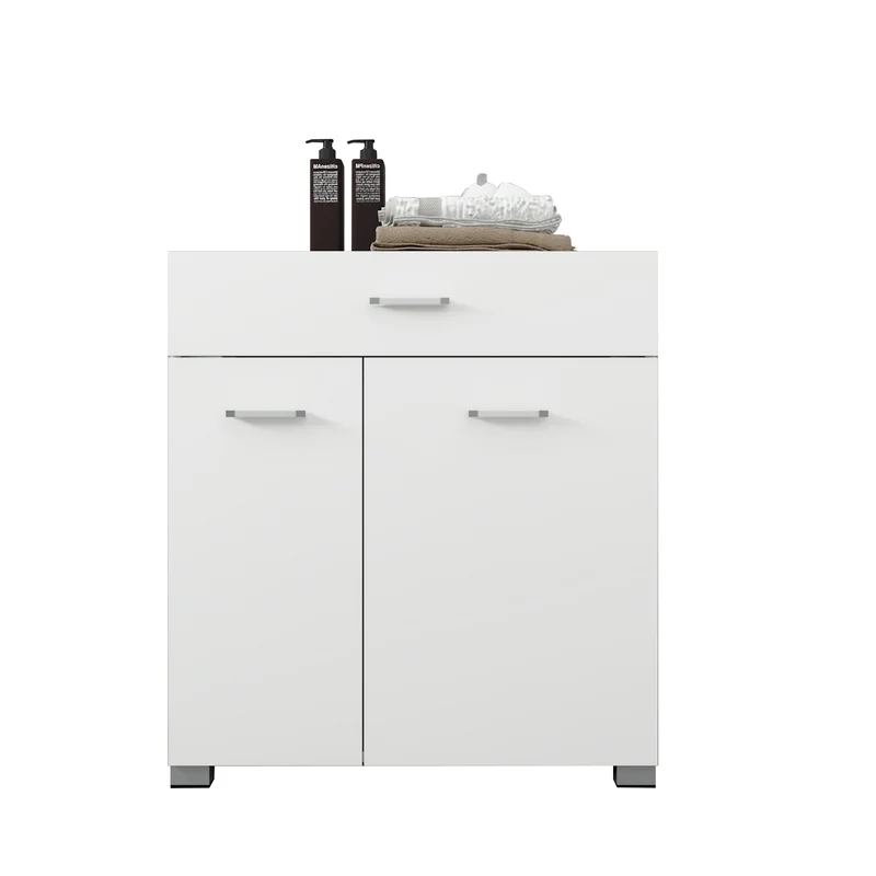 B-Ware Wäscheschrank mit Schublade 75x78,5x45 cm Weiß aus MDF mit Melamin-Finish ML-Design
