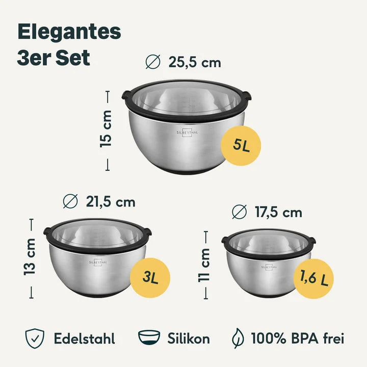 B-Ware SILBERTHAL Salatschüssel Schüssel Set Edelstahl Servierschüssel stapelbar250