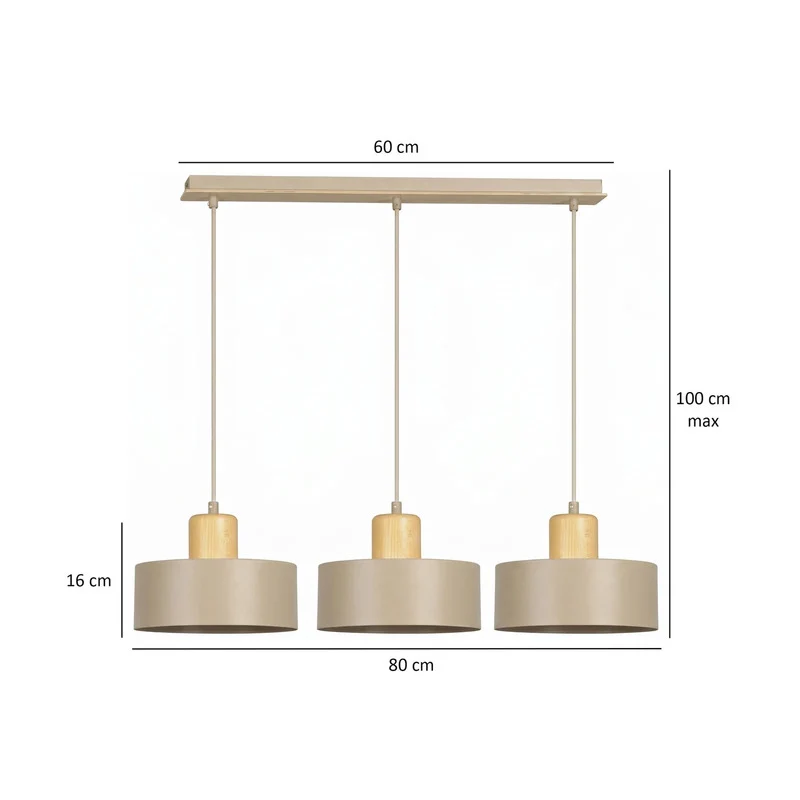 B-Ware Hängeleuchte Torin beige 3-flg Pendelleuchte Lampe dimmbar Metall Holz 80cm