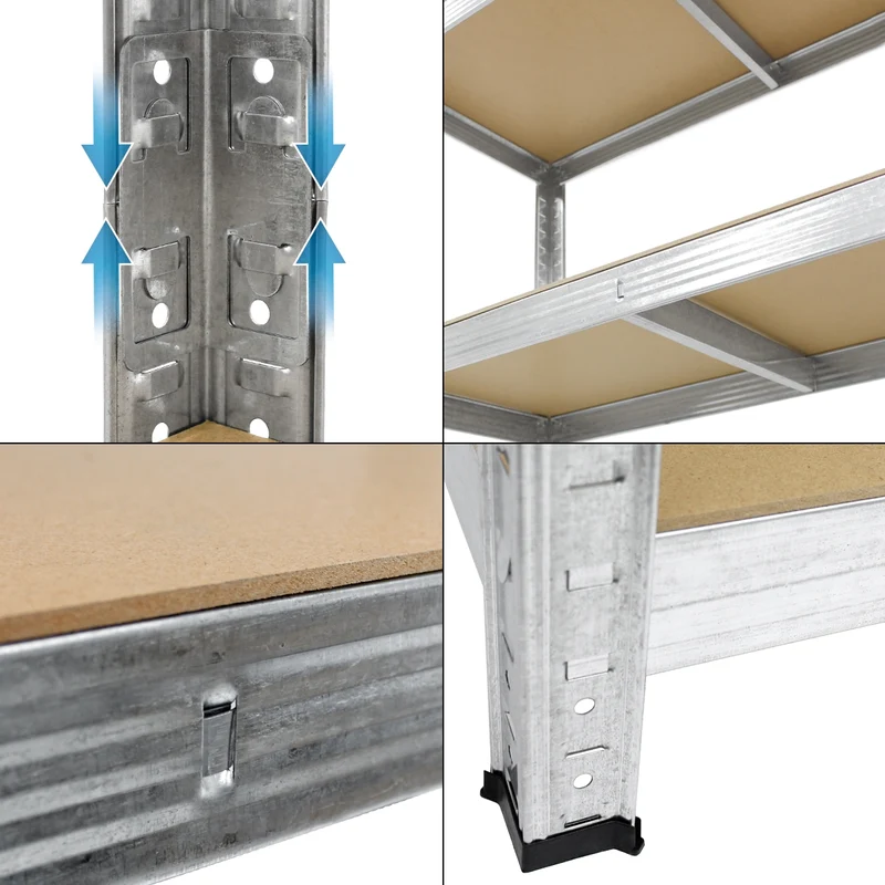 Werkstattregal 200x120x50 cm silber aus MDF Holzfaserplatte und Metall belastbar bis 875 kg