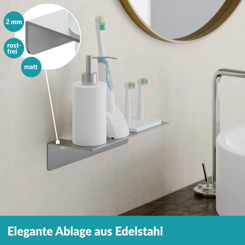 B-Ware WEISSENSTEIN Badablage Ablage groß Wandmontage matt silber selbstklebend849