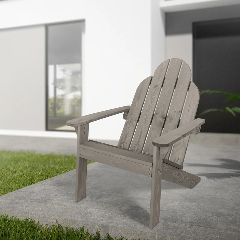Gartenstuhl Adirondack Sonnenstuhl Gartensessel wetterfest aus Massivholz bis 120 kg Grau