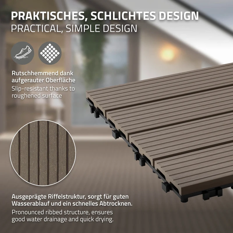 2er Pack WPC Bodenplatte 60x30 dunkelbraun