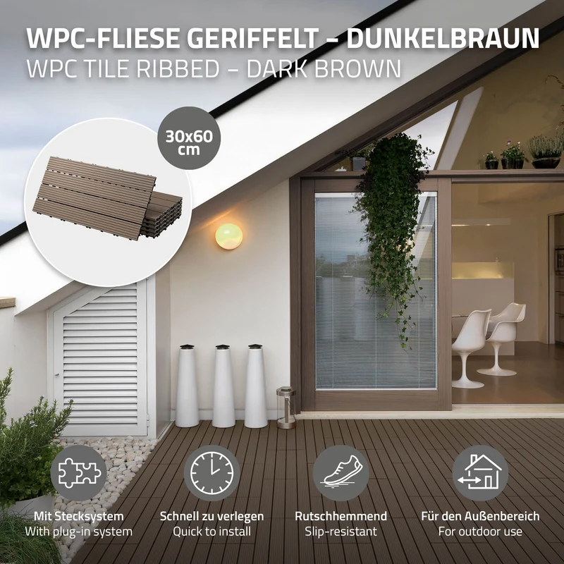 4er Pack WPC Bodenplatte 60x30 dunkelbraun
