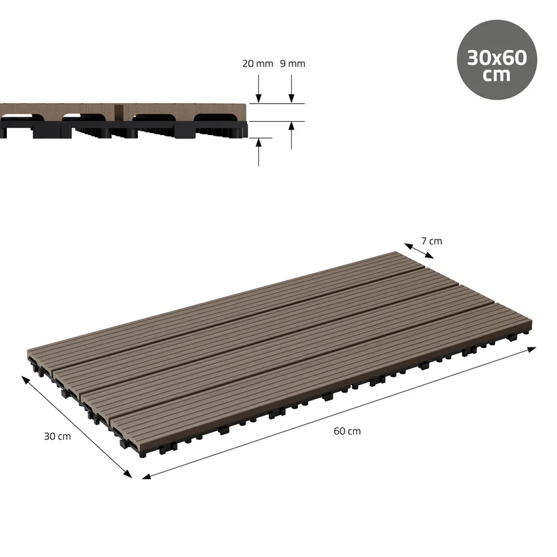 4er Pack WPC Bodenplatte 60x30 dunkelbraun