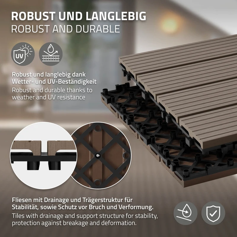 3er Pack WPC Bodenplatte 60x30 dunkelbraun