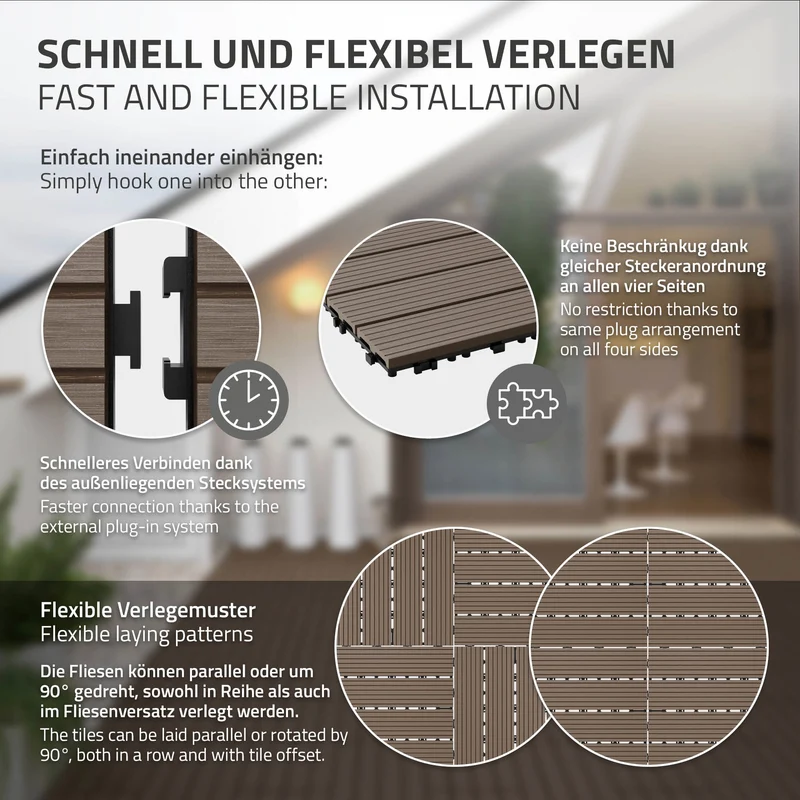 3er Pack WPC Bodenplatte 60x30 dunkelbraun