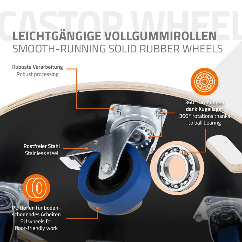 Rollbrett Möbelroller rund Ø 67 cm aus Multiplex mit Feststellbremsen Tragkraft 800 kg