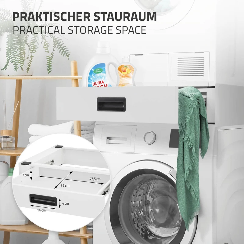 B-Ware Waschmaschinen Verbindungsrahmen mit Schublade 60,5x54 cm Weiß aus Stahl ML-Design