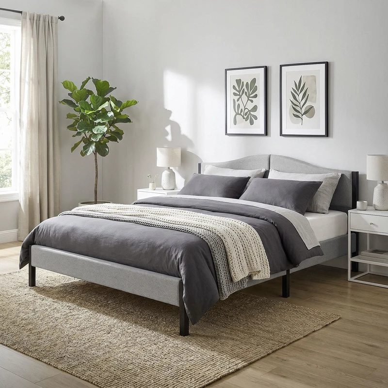 Polsterbett 160x200 cm, Grau, Doppelbett mit stabilem Bettgestell, Bett mit gepolstertes Kopfteil & Lattenrost, Jugendbett ML-Design