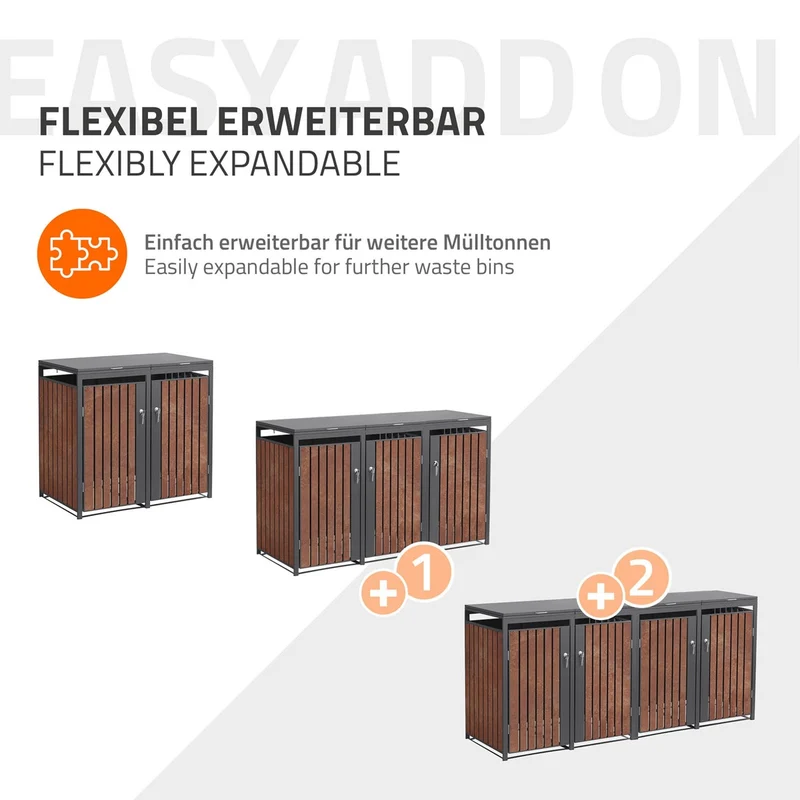 Mülltonnenbox 4er bis 240L 264x80x120 cm aus Stahl in Rostoptik ML-Design