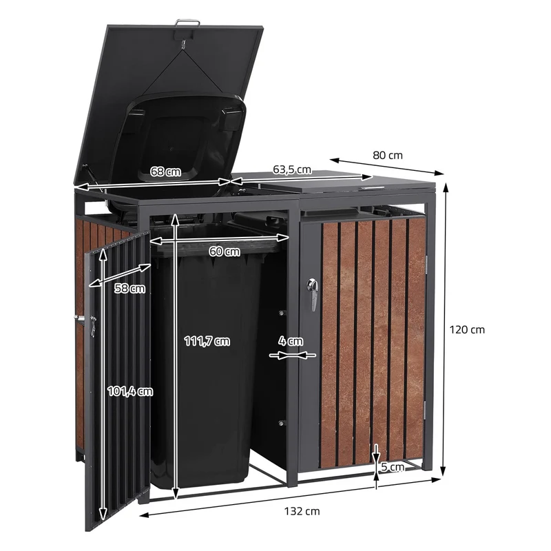 Mülltonnenbox 4er bis 240L 264x80x120 cm aus Stahl in Rostoptik ML-Design