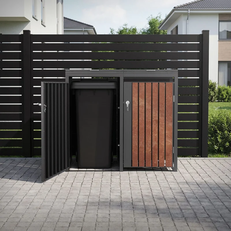 Mülltonnenbox 4er bis 240L 264x80x120 cm aus Stahl in Rostoptik ML-Design