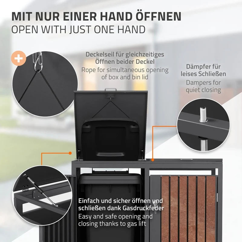 Mülltonnenbox 2er bis 240L 132x80x120 cm aus Stahl Rostoptik ML-Design