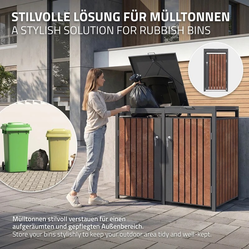 Mülltonnenbox 3er bis 240L 200x80x120 cm aus Stahl in Rostoptik ML-Design