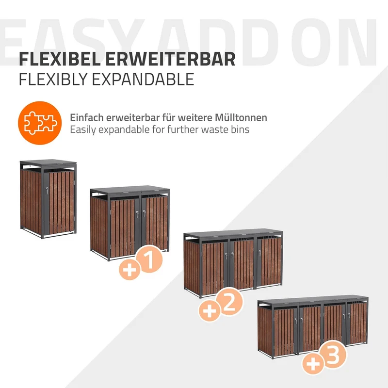 Mülltonnenbox 3er bis 240L 200x80x120 cm aus Stahl in Rostoptik ML-Design