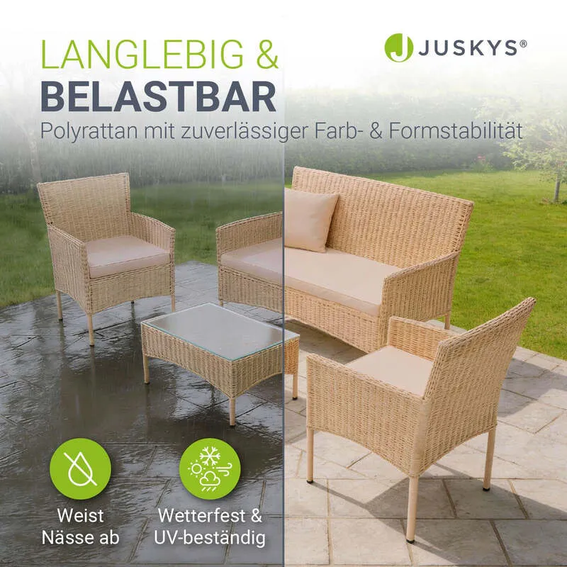 B-Ware Polyrattan Gartenmöbelset Fort Myers 4-teiliges Möbelset Terrasse Balkon Creme