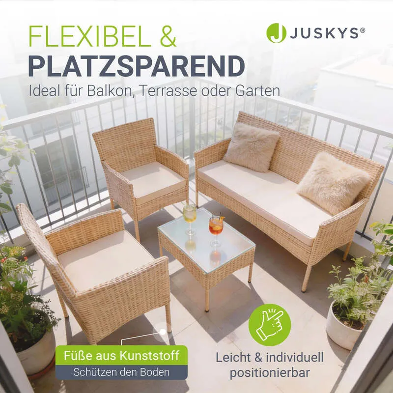 B-Ware Polyrattan Gartenmöbelset Fort Myers 4-teiliges Möbelset Terrasse Balkon Creme