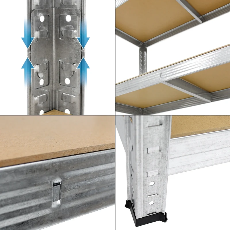 Werkstattregal 4er Set 180x90x40 cm Silber aus Metall und MDF belastbar bis 750 kg