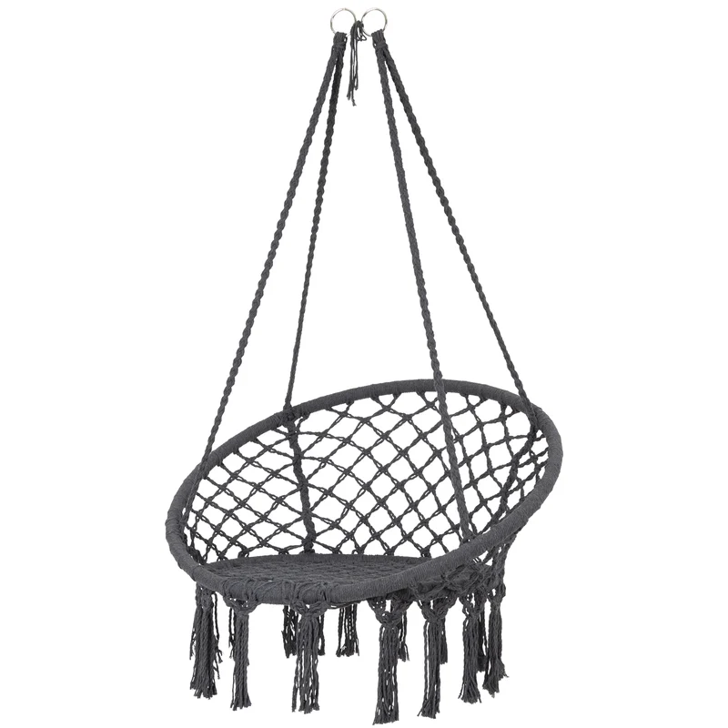 Hängesessel mit Gestell Ø 80cm Grau aus Baumwolle Belastbar bis 120 kg
