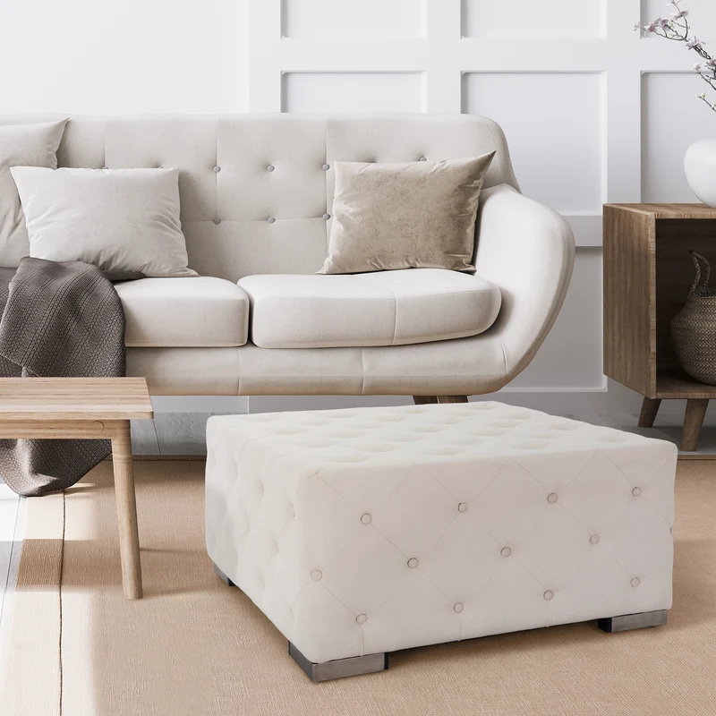 Sitzhocker XXL 90x45x90 cm Creme aus Leinen mit Metallfüße WOMO-Design