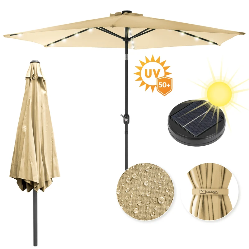 Sonnenschirm mit Kurbel inkl. LED-Solar Ø 300 cm Braun aus Polyester